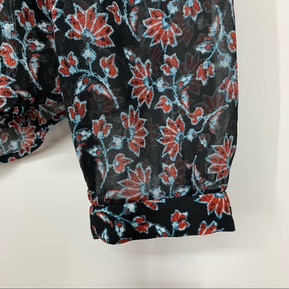 Zara Dark Floral Sheer Long Sleeve Blouse High Crewneck Button Down Back Size M - Picture 5 of 15